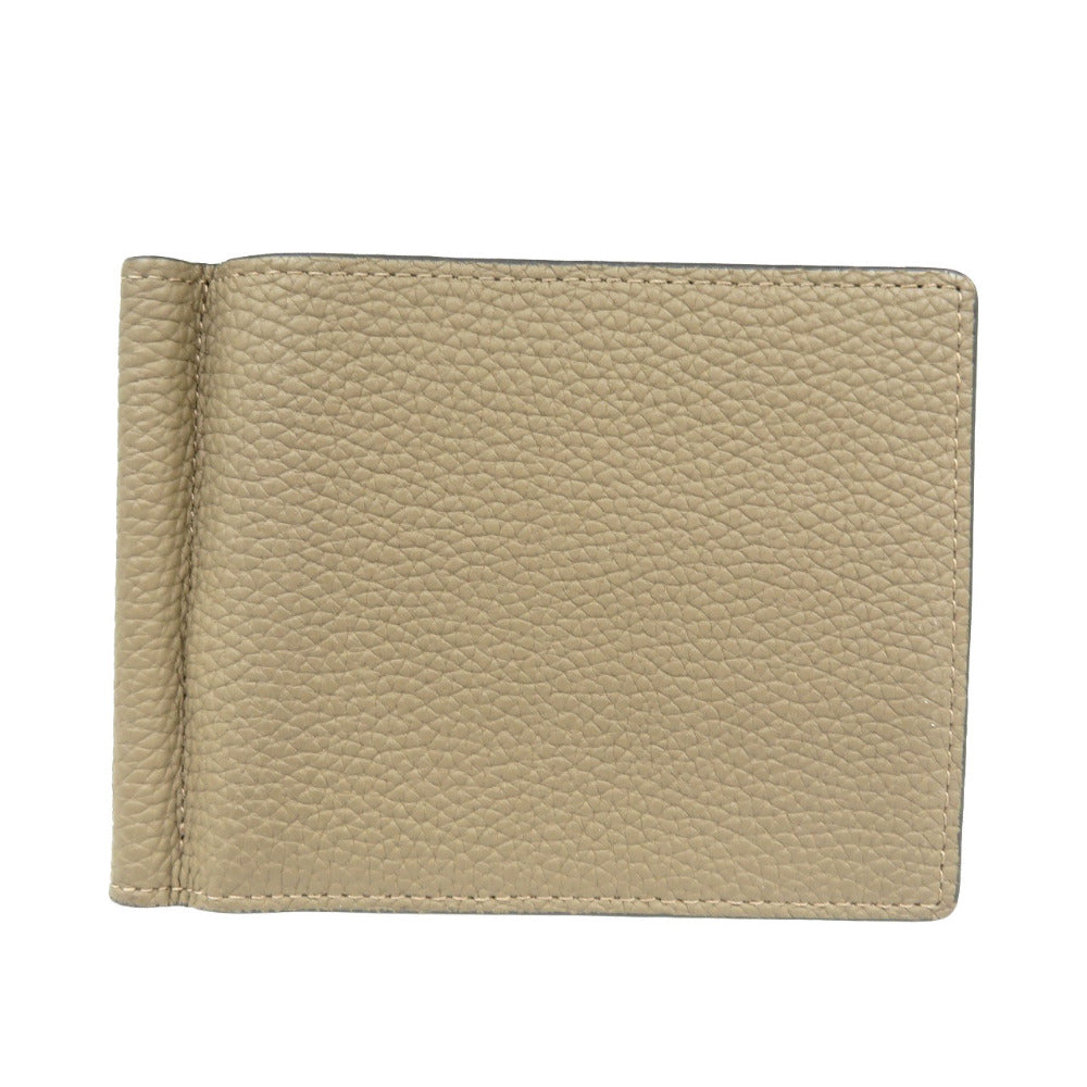 新品同様 ボナベンチュラ バイフォールド ビルクリップ コインケース付き カーフ シルバー金具 エトープ ベージュ 二つ折り財布 マネークリップ 0183【中古】BONAVENTURA