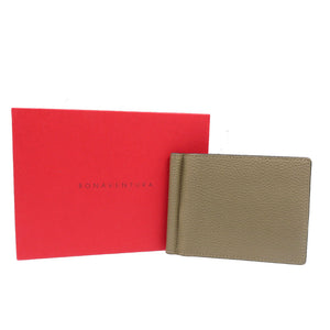 新品同様 ボナベンチュラ バイフォールド ビルクリップ コインケース付き カーフ シルバー金具 エトープ ベージュ 二つ折り財布 マネークリップ 0183【中古】BONAVENTURA