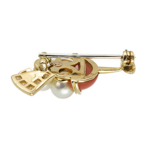 新品同様 ヴァンクリーフ＆アーペル パフェ ダイヤモンド0.15ct / K18YG / 珊瑚 / パール ブローチ レッド 真珠 赤 0137【中古】Van Cleef & Arpels コーラル