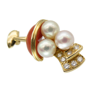 新品同様 ヴァンクリーフ＆アーペル パフェ ダイヤモンド0.15ct / K18YG / 珊瑚 / パール ブローチ レッド 真珠 赤 0137【中古】Van Cleef & Arpels コーラル