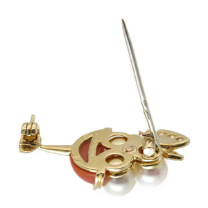 新品同様 ヴァンクリーフ＆アーペル パフェ ダイヤモンド0.15ct / K18YG / 珊瑚 / パール ブローチ レッド 真珠 赤 0137【中古】Van Cleef & Arpels コーラル
