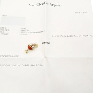 新品同様 ヴァンクリーフ＆アーペル パフェ ダイヤモンド0.15ct / K18YG / 珊瑚 / パール ブローチ レッド 真珠 赤 0137【中古】Van Cleef & Arpels コーラル