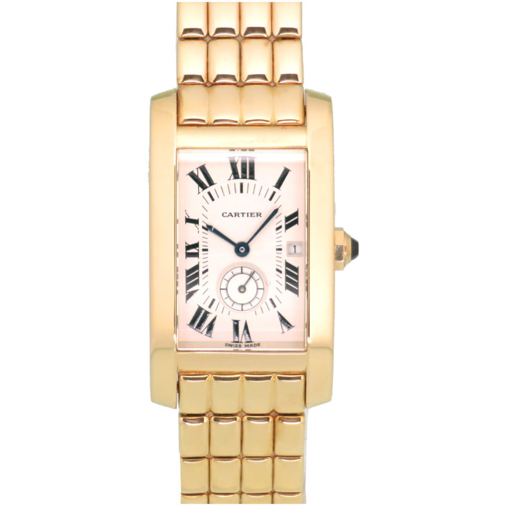 カルティエ タンクアメリカン 金無垢 K18YG(750YG) W26009C9 クオーツ 腕時計 スモールセコンド オフホワイト文字盤 0034【中古】CARTIER メンズ
