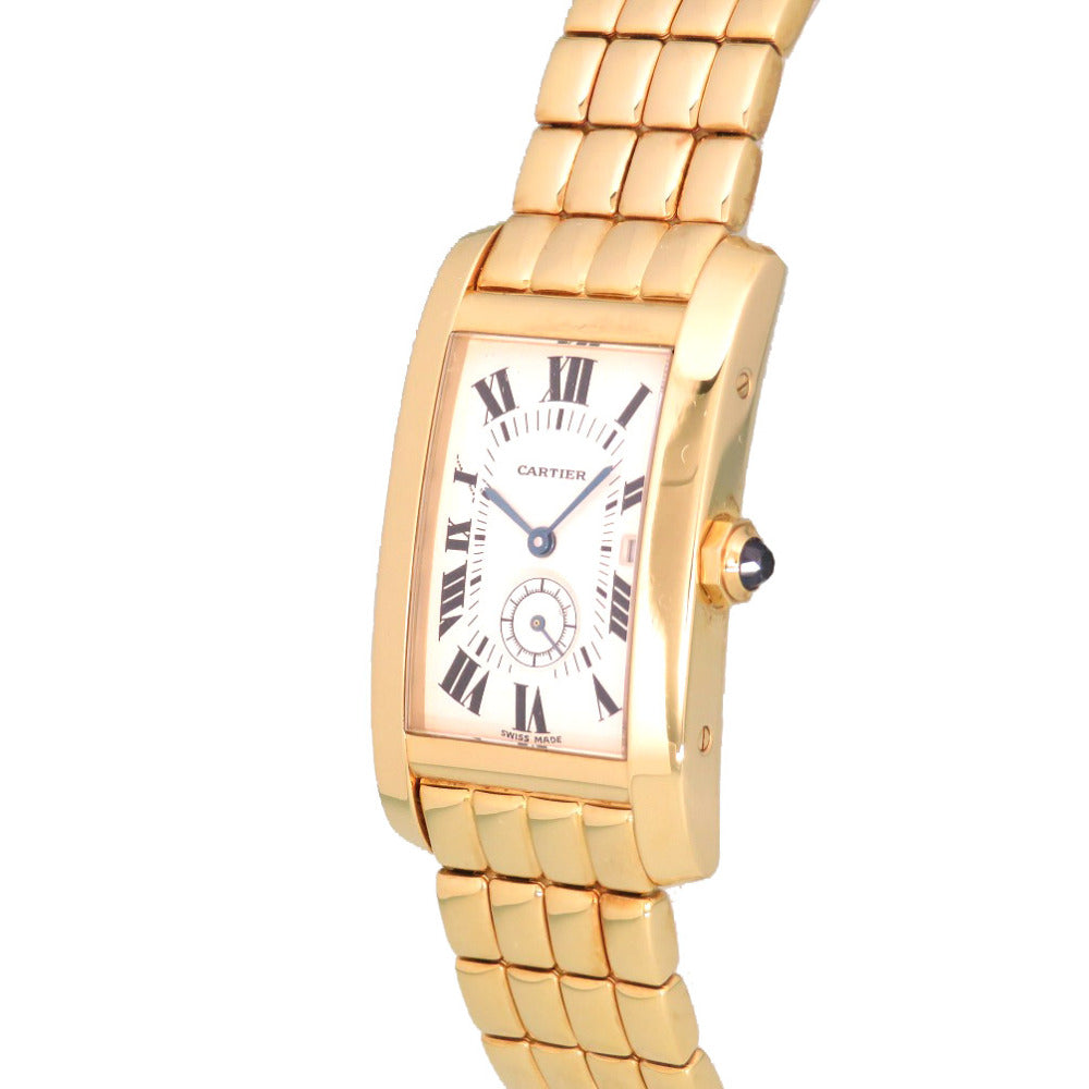 カルティエ タンクアメリカン 金無垢 K18YG(750YG) W26009C9 クオーツ 腕時計 スモールセコンド オフホワイト文字盤 0034【中古】CARTIER メンズ