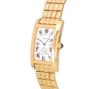 カルティエ タンクアメリカン 金無垢 K18YG(750YG) W26009C9 クオーツ 腕時計 スモールセコンド オフホワイト文字盤 0034【中古】CARTIER メンズ