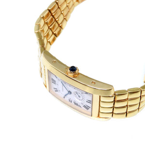 カルティエ タンクアメリカン 金無垢 K18YG(750YG) W26009C9 クオーツ 腕時計 スモールセコンド オフホワイト文字盤 0034【中古】CARTIER メンズ