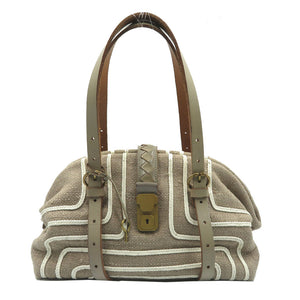 ボッテガヴェネタ イントレチャート キャンバス レザー グレー ゴールド金具 ハンドバッグ バッグ 0029 【中古】BOTTEGA VENETA