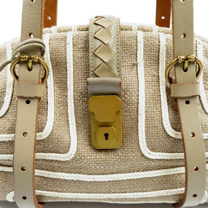 ボッテガヴェネタ イントレチャート キャンバス レザー グレー ゴールド金具 ハンドバッグ バッグ 0029 【中古】BOTTEGA VENETA