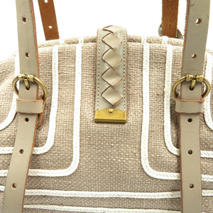 ボッテガヴェネタ イントレチャート キャンバス レザー グレー ゴールド金具 ハンドバッグ バッグ 0029 【中古】BOTTEGA VENETA