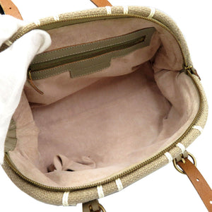 ボッテガヴェネタ イントレチャート キャンバス レザー グレー ゴールド金具 ハンドバッグ バッグ 0029 【中古】BOTTEGA VENETA