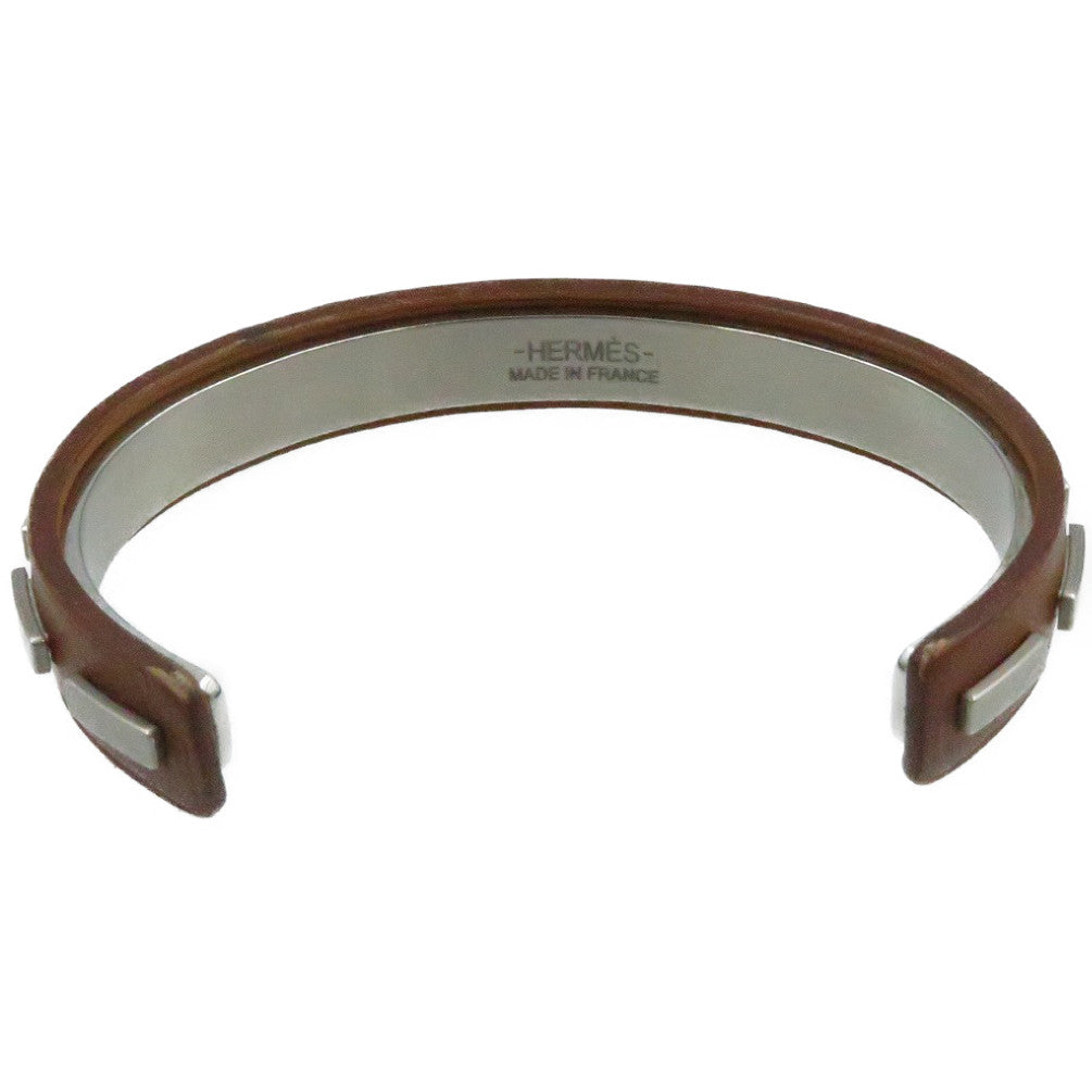 エルメス バングル ブラウン 茶 レザー ステンレス ユニセックス アクセサリー 0161【中古】HERMES