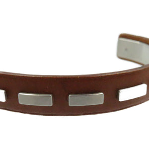 エルメス バングル ブラウン 茶 レザー ステンレス ユニセックス アクセサリー 0161【中古】HERMES