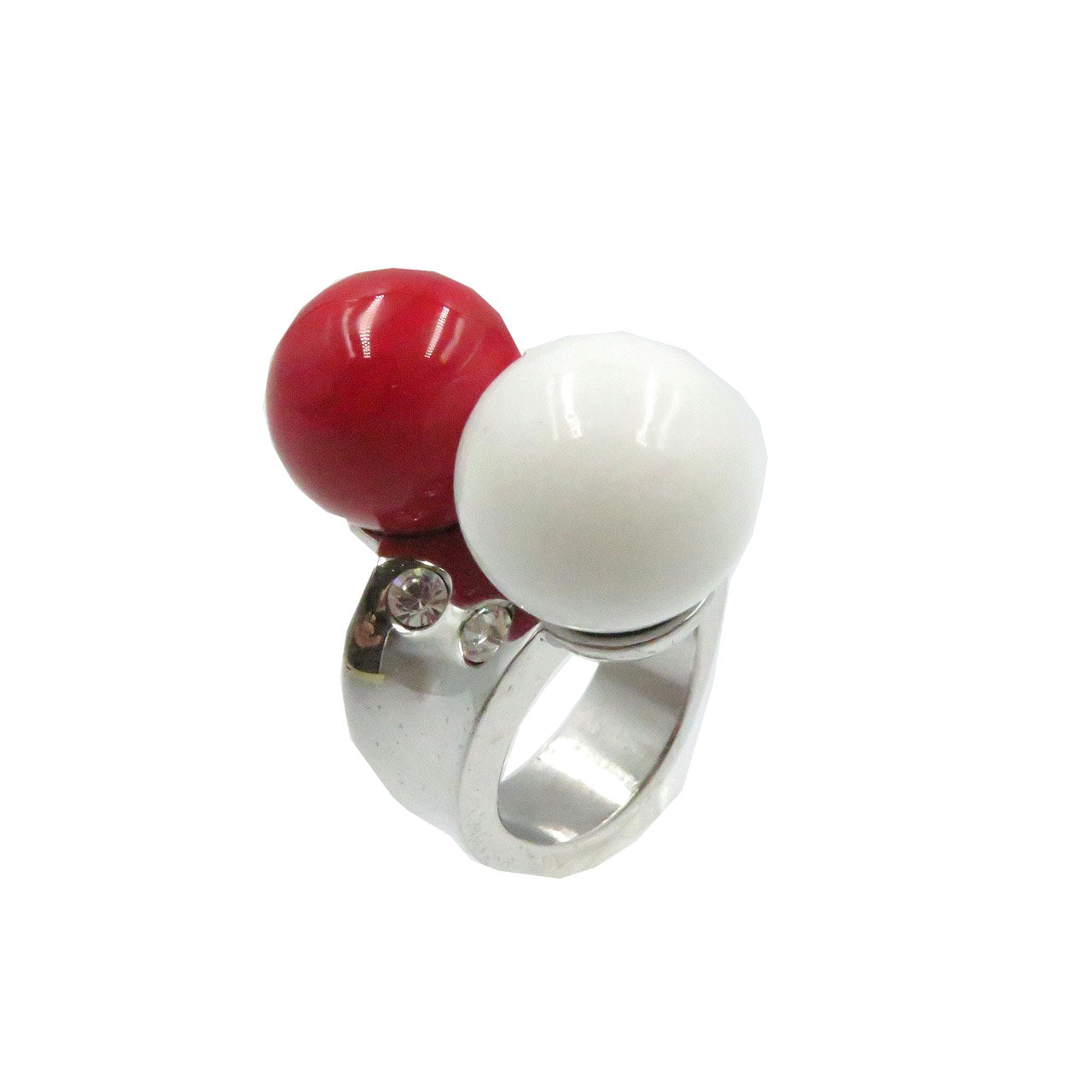 クリスチャン ディオール 指輪 リング ストーン メタル 17号 シルバー レッド ホワイト アクセサリー 0283【中古】Chistian Dior