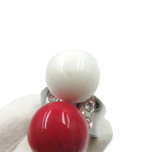 クリスチャン ディオール 指輪 リング ストーン メタル 17号 シルバー レッド ホワイト アクセサリー 0283【中古】Chistian Dior