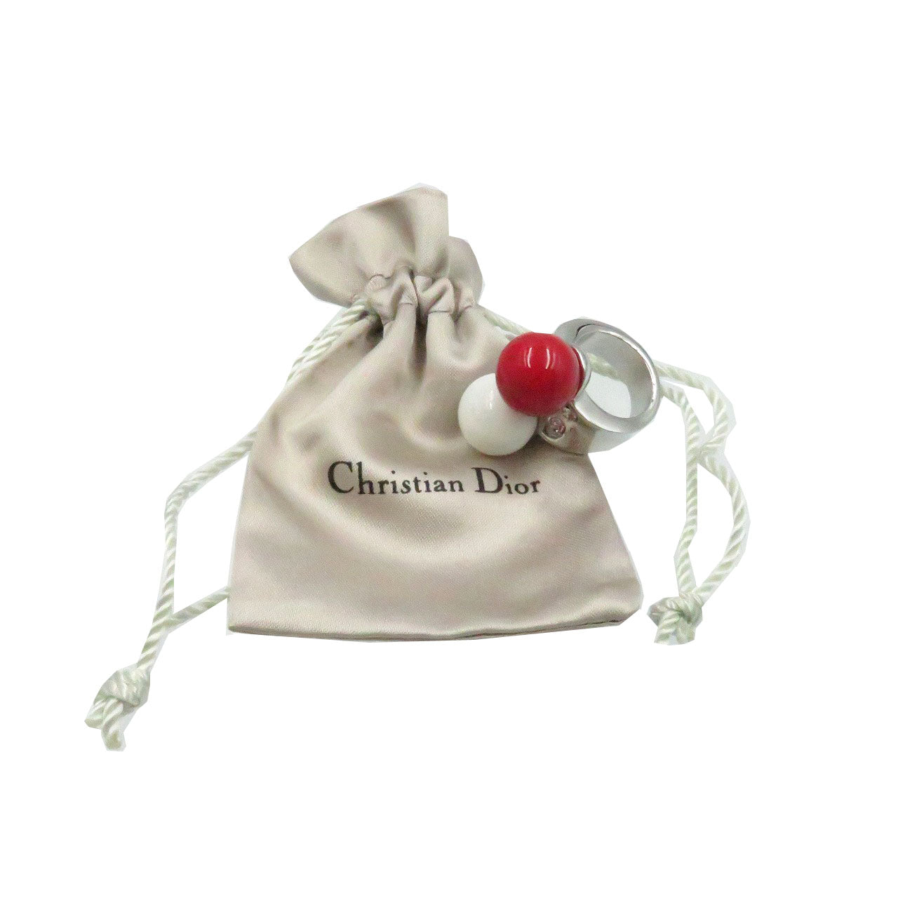 クリスチャン ディオール 指輪 リング ストーン メタル 17号 シルバー レッド ホワイト アクセサリー 0283【中古】Chistian Dior