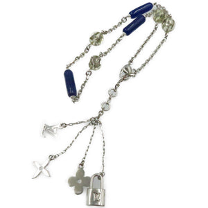 美品 ルイ ヴィトン ソトワールヴェール アンクルージョン M65544 ブルー シルバー金具 ストーン ネックレス アクセサリー 0219 【中古】 LOUIS VUITTON