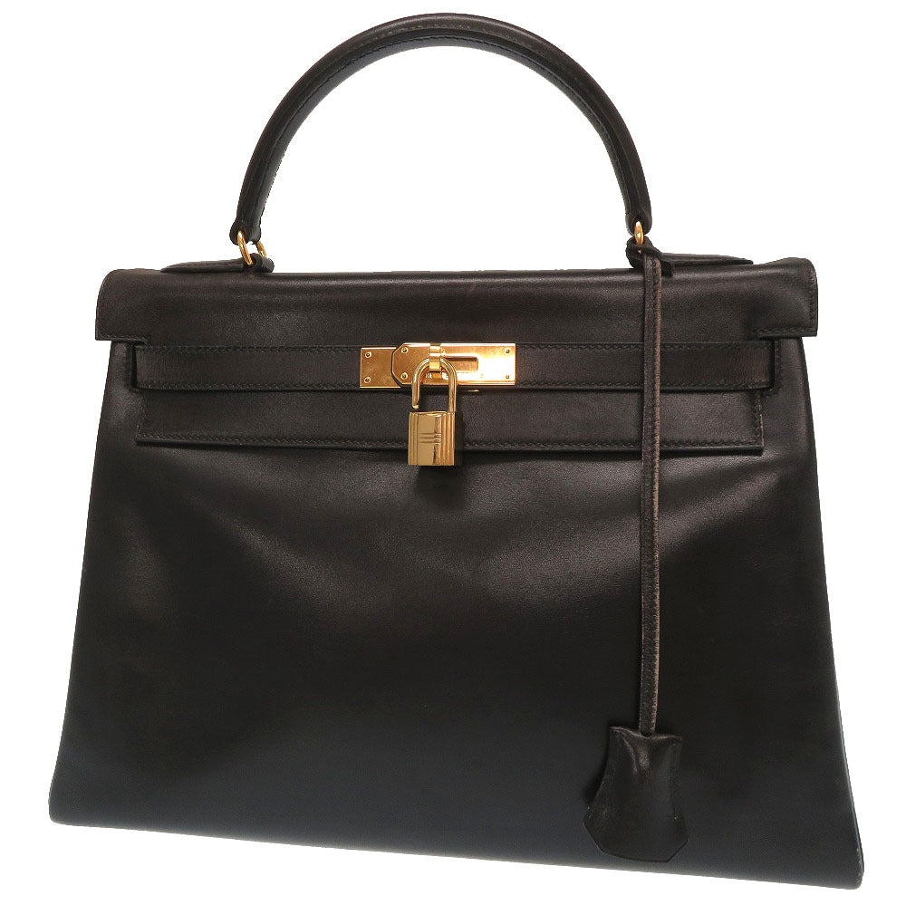 Bランク 割れなし 業者販売 エルメス ケリー32 内縫い ボックスカーフ ブラック ゴールド金具 ヴィンテージ ハンドバッグ バッグ HERMES 2号店